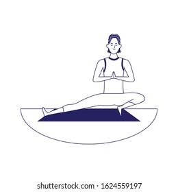 man doing yoga on mat outdoors iover white background, flat design, vector illustration