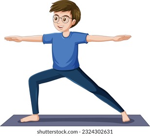Un hombre haciendo yoga en la ilustración de fondo blanco