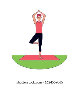 man doing yoga outdoors icon over white background, colorful design, vector illustration