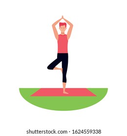 man doing yoga outdoors icon over white background, vector illustration