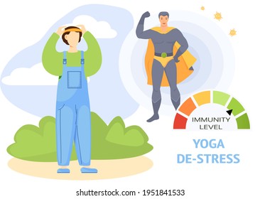 Man doing yoga in park. Superhero demonstrates high level of immunity. Outdoor sports concept