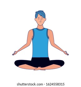 man doing yoga position over white background, vector illustration