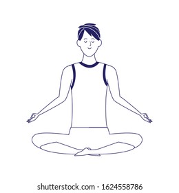 man doing yoga position over white background, flat design, vector illustration