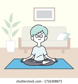 
A man doing yoga with a relaxed look