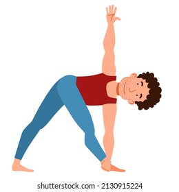 man doing yoga. Slender guy in pose on a white background.