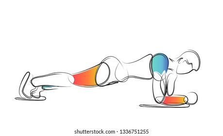 Man Doing Yoga - Sport and activity line art drawing, Vector Illustration.
