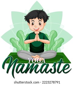 Hombre haciendo yoga con ilustración de texto