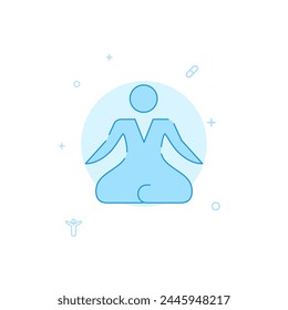 Man doing yoga vector icon. Flat illustration. Filled line style. Blue monochrome design. Editable stroke. Adjust line weight.