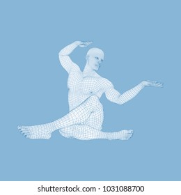 Man Doing Yoga Workout. 3D Model of Man. Healthy lifestyle. Training Concept. Vector Illustration. 