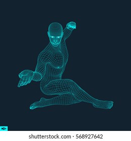Man Doing Yoga Workout. 3D Model of Man. Healthy lifestyle. Training Concept. Vector Illustration. 