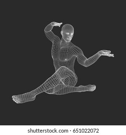 Man Doing Yoga Workout. 3D Model of Man. Healthy lifestyle. Training Concept. Vector Illustration. 