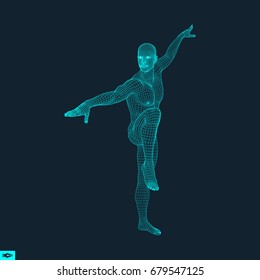 Man Doing Yoga Workout. 3D Model of Man. Healthy lifestyle. Training Concept. Vector Illustration. 