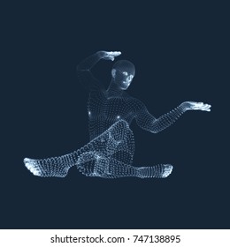 Man Doing Yoga Workout. 3D Model of Man. Healthy lifestyle. Training Concept. Vector Illustration. 