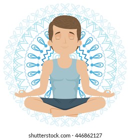 Man doing yoga. Yog sitting in a lotus position. Vector illustration.