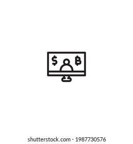 hombre con dólar y bitcoin en la pantalla aislado en fondo blanco