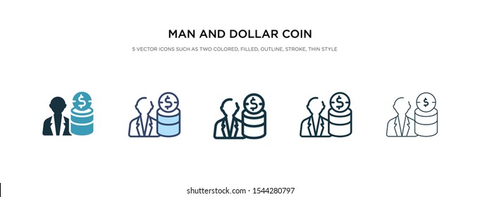 man and dollar coin icon in different style vector illustration. two colored and black man and dollar coin vector icons designed in filled, outline, line stroke style can be used for web, mobile, ui