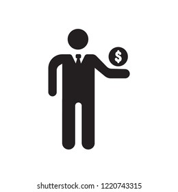 Man and dollar coin icon. Trendy Man and dollar coin logo concept on white background from Productivity collection. Suitable for use on web apps, mobile apps and print media.