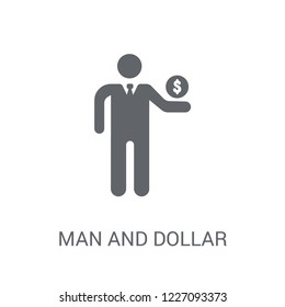 Man and dollar coin icon. Trendy Man and dollar coin logo concept on white background from Productivity collection. Suitable for use on web apps, mobile apps and print media.