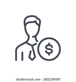Man with Dollar Coin line icon. Salary and Investor vector outline sign.