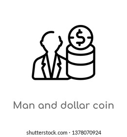 man and dollar coin vector line icon. Simple element illustration. man and dollar coin outline icon from productivity concept. Can be used for web and mobile