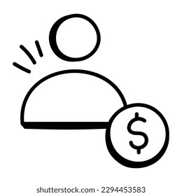 Man with dollar, doodle icon of investor 