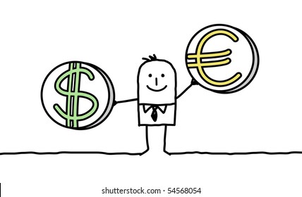 man with dollar & euro