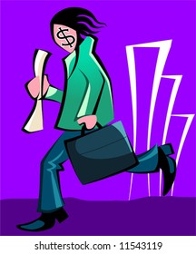 man with dollar printed face running 	