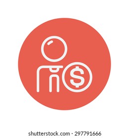 Man with dollar sign thin line icon for web and mobile minimalistic flat design. Vector white icon inside the red circle.