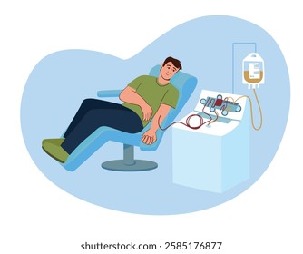 a man donates plasma and blood components. donation concept