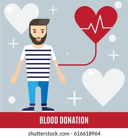Man donating blood poster. Blood donation day concept for banner and your design.
Blood donation saves the life of a banner. Heart and pulse.