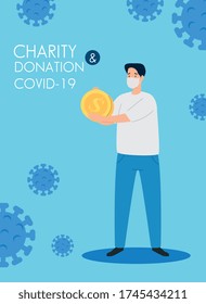 man with donation of money, social care, volunteering and charity concept vector illustration design