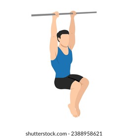 Man dong the tuck L hang exercise. Flat vector illustration isolated on white background