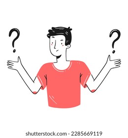 Un hombre de estilo garabato elige. El carácter no puede elegir. Haz una elección. Ilustración vectorial de concepto.