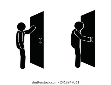 man at the door, entrance icon, guest has arrived illustration