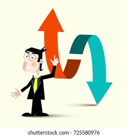 Man with Up and Double Arrows. Vector Businessman.