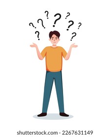man in doubt question marks vector illustration