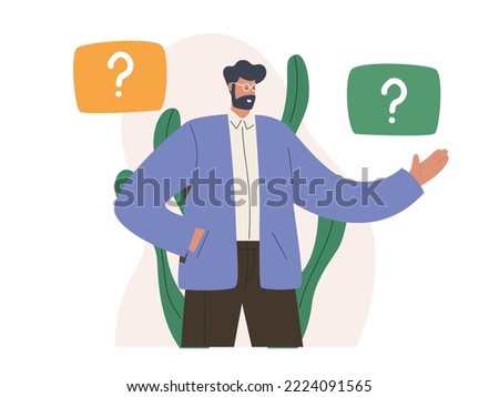 Man doubting in decision, right choice Man doubting in decision, right choice making