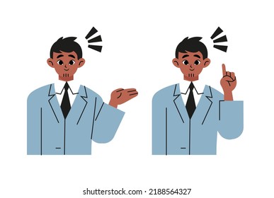 A man with doubts and a male who solved it. Flat drawn style vector design illustration