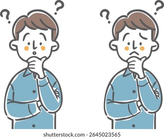 Man with doubts, upper body, vector