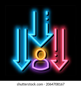 Man Down Arrows neon light sign vector. Glowing bright icon Man Down Arrows isometric sign. transparent symbol illustration