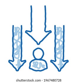 Man Down Arrows sketch icon vector. Hand drawn blue doodle line art Man Down Arrows isometric sign. isolated symbol illustration