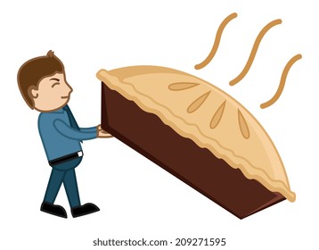 Man Dragging a Large Pan Cake - Cartoon Vector