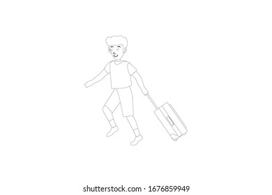 Ilustración del aeropuerto de objeto de esquema de vectores de maleta de Man Draging