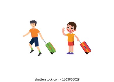 Man Drags A Suitcase Airport Object Vector Illustration