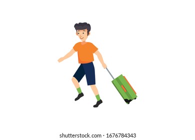 Man Drags A Suitcase Vector Object Airport Illustration