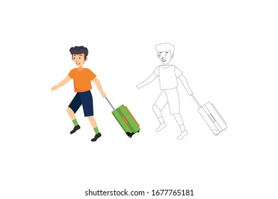 Man Drags A Suitcase Vector Object Airport Illustration Bundle