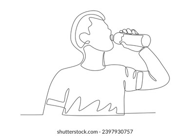 A man drank water. World water day one-line drawing