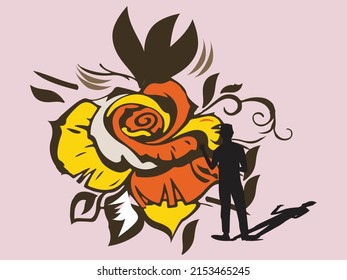 man draw rose flower vector illustration design