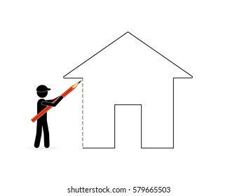 man drawing house plan. Building