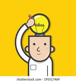 Man drawing idea in his brain - vector 